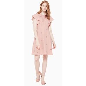 Kate Spade Dress Cutout Crepe Dress Pink Ruffle Eyelet Size 00 NEW Defaced